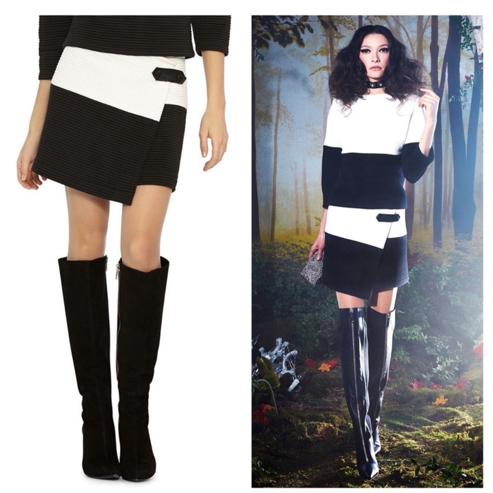 Alice + Olivia Lennon Quilted Lamb Leather Trim Crossover Asymmetrical Skirt 6